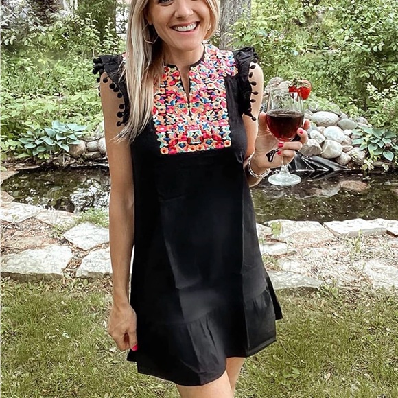 Dresses & Skirts - Floral Embroidered Black Dress